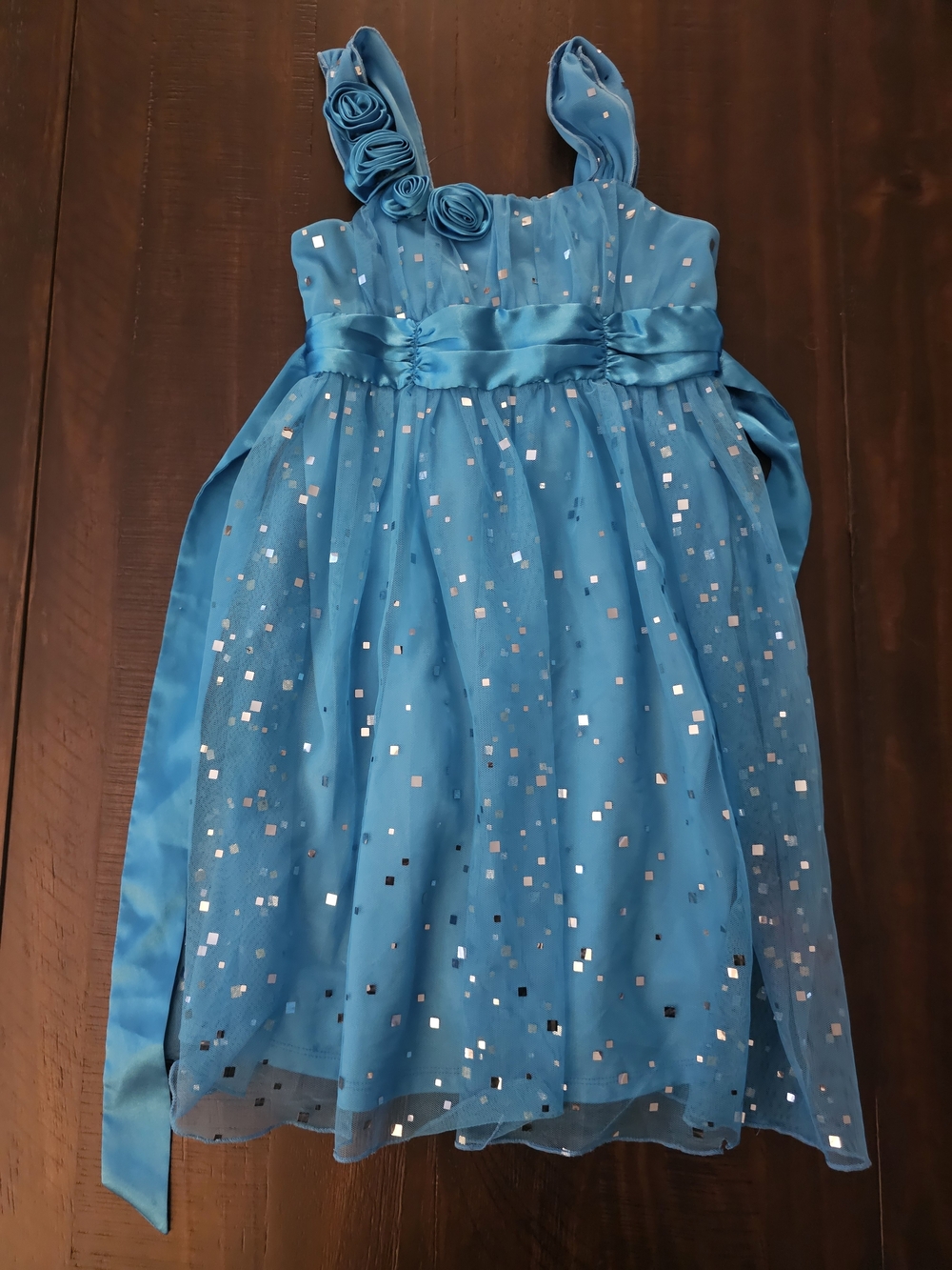 Amy Byer Teal Blue Sparkle Rosette Formal Dress